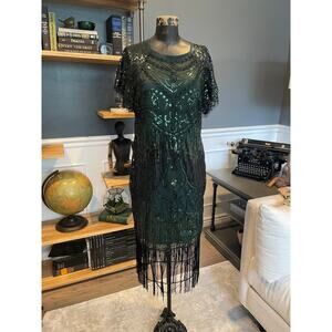 Retro 1920s Style Dress, Dark Green, Glitter, Gatsby Dress, Party,~ 220713-MEL 6